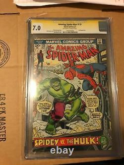 1973 Amazing Spider-man #119 Cgc 7.0 Ss Signed By Stan Lee Spidey Vs The Hulk
