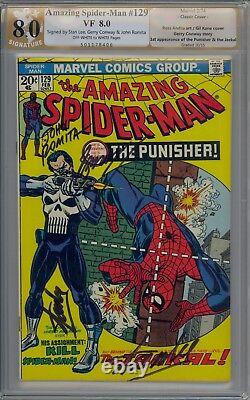 AMAZING SPIDER-MAN 129 PGX / CGC 8.0 SIGNED 4x TWICE BY STAN LEE + ROMITA/CONWAY