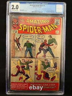 AMAZING SPIDER-MAN #4 (CGC 2.0), First Sandman 1963, Marvel Comics
