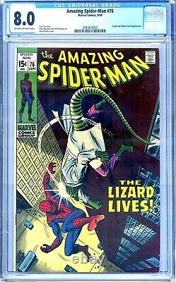 AMAZING SPIDER-MAN #76? CGC 8.0? Lizard & Human Torch? Stan Lee? 1969