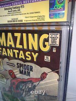 Amazing Fantasy #15 CGC 2.5 RARE SIGNATURE SERIES! By Stan Lee! Restored