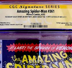 Amazing Spider-Man 361 CGC 9.6 3x Signed Stan Lee, Bagley, Emberlin Carnage