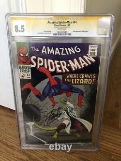 Amazing Spider-Man #44 CGC SS 8.5 Stan Lee Marvel 2nd Lizard 1967, White Pages