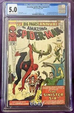 Amazing Spider-Man Annual 1 CGC 5.0 1st SINISTER SIX Stan Lee & Ditko 1964 FN/VF