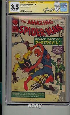 Amazing Spider-man #16 Cgc 3.5 Ss Signed Stan Lee Silver Age Daredevil X-over