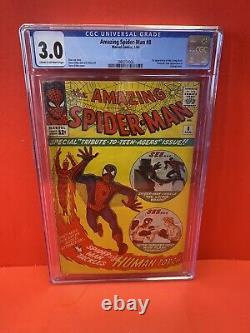 Amazing Spider-man #8 Cgc 3.0 Ctowp Stan Lee/steve Ditko Fantastic Four