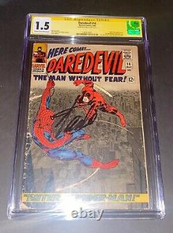 Daredevil #16 Signed by Stan Lee 1st John Romita Sr Spider-Man art ever. CGC 1.5