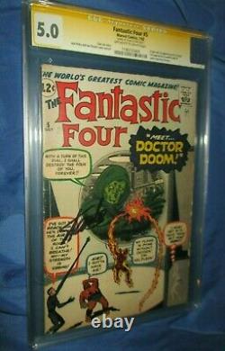 FANTASTIC FOUR #5 CGC 5.0 SS Signed/Autograph by Stan Lee 1st Dr Doom