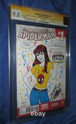 SPIDERMAN #1 CGC 9.8 SS Stan Lee on BirthdayOriginal Art Sketch AMANDA CONNER