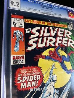 Silver Surfer #14 CGC 9.2 - 1970 - Spider-Man crossover battle #0702683004