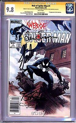 WEB OF SPIDER-MAN #1 CGC 9.8 WP NEWSSTAND, SIGNED x4 STAN LEE + AMAZING OTHERS