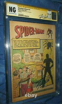 Amazing Fantasy #15 Cgc Ng Ss Signé/autographe Par Stan Lee 1er Spiderman
