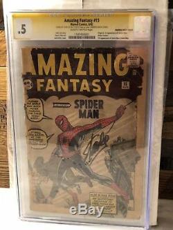 Amazing Fantasy # 15 Spider Man First Cgc Comic Book Signé Par Stan Lee