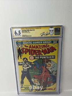 Amazing Spider-man #129 Cgc 6.5 1ère Application. Punisher &jackal Signé Par Stan Lee 1974