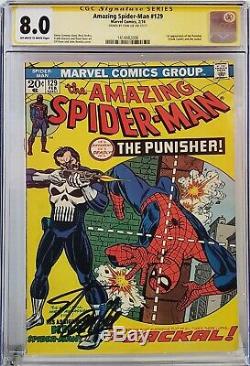 Amazing Spider-man # 129 Cgc 8,0 Ss Signé Stan Lee 1er Punisher