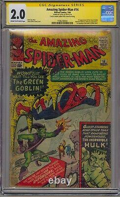 Amazing Spider-man #14 Cgc 2.0 Ss Signé Stan Lee 1er Goblin Vert