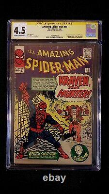 Amazing Spider-man # 15 Cgc 4.5 Ss Signé Stan Lee 1er Kraven The Hunter