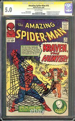 Amazing Spider-man #15 Cgc 5.0 Signé Stan Lee Première Application Kraven Marvel 1964