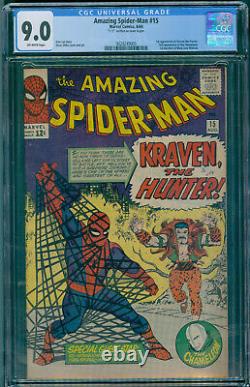 Amazing Spider-man 15 Cgc 9.0 Nm- Ditko Stan Lee Oftw 1er Kraven Le Chasseur
