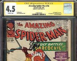 Amazing Spider-man #16 1964 Ccg 4.5 Signed Stan Lee 1st Daredevil Crossover Mcu