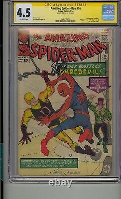Amazing Spider-man #16 Cgc 4.5 Ss Signé Stan Lee 1st Daredevil Crossover
