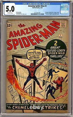Amazing Spider-man #1 Cgc 5.0 2e Apparition De Spidey! Pages Off-white 1963