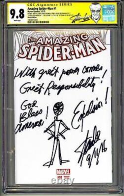 Amazing Spider-man #1 Cgc Ss 9.8 Stan Lee Signé Croquis Date Citation Commentaire 1/1
