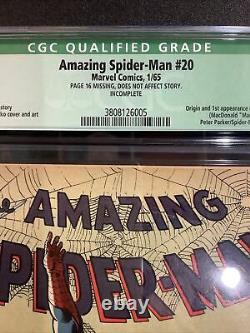 Amazing Spider-man #20 Comic Book Cgc Qualifié 4.0 1ère App Scorpion Stan Lee