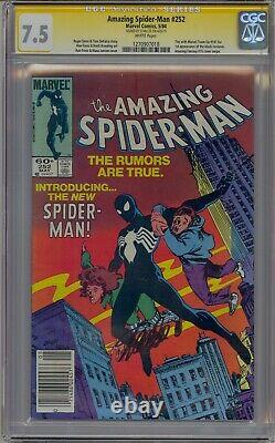 Amazing Spider-man #252 Cgc 7.5 Ss Signé Stan Lee 1er Kiosque À Journaux De Costume Noir