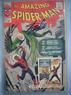 Amazing Spider-man #2 Cgc 3.5 Ss Signé Stan Lee 1er Vautour (adrian Toomes)