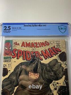 Amazing Spider-man #41 Cbcs 2.5 1966 Première Apparition De Rhino Non Cgc Stan Lee
