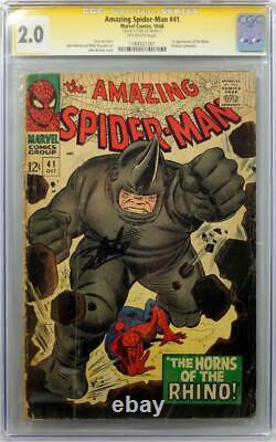 Amazing Spider-man #41 Cgc 2.0 Ss Signé Stan Lee 1ère Application De Rhino