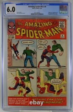 Amazing Spider-man #4 Cgc 6.0 1963 1ère Apparition Sandman Stan Lee Steve Ditko