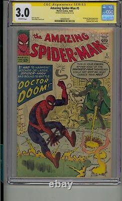 Amazing Spider-man #5 Cgc 3.0 Ss Signé Stan Lee Doctor Doom Apparence