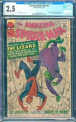 Amazing Spider-man #6 (1963) Cgc 2.5 - O/p À Blanc 1er Et Origine De Lizard