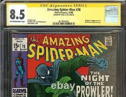 Amazing Spider-man #78 Cgc 8.5 Signé Stan Lee Première Apparition Prowler Marvel 1969