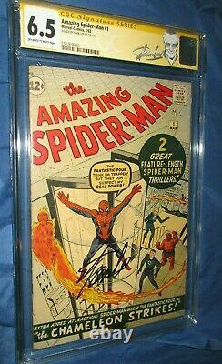 Amazing Spiderman #1 Cgc 6.5 Ss Signé/autographe Par Stan Lee 1963