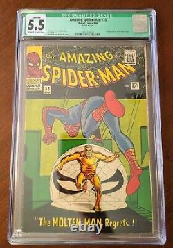 Amazing Spiderman #35 Cgc 5.5 Qualifié 1966 2e App Molten Man Stan Lee, Ditko