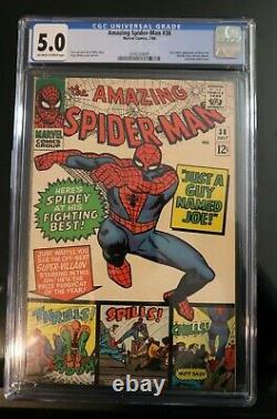 Amazing Spiderman #38 Cgc 5.0 Stan Lee Dernier Steve Ditko Art 2nd Mary Jane Cameo