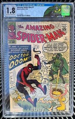 Cgc 1.8 Spider-man Incroyable #5 1963 Première rencontre entre Doctor Doom et Spider-man