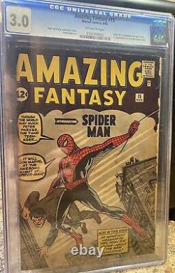 Fantasme Incroyable #15 Cgc 3.0 Stan Lee Signé Af15 1ère Apparition De Spider-man