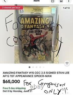 Fantastique Fantastique #15 Cgc 3.5 Signé Stan Lee Af15 1re Apparence Spider-man