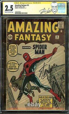 Fantasy Incroyable #15 1962 Cgc 2.5 Signé Stan Lee 1ère Application. Homme-araignée Jack Kirby