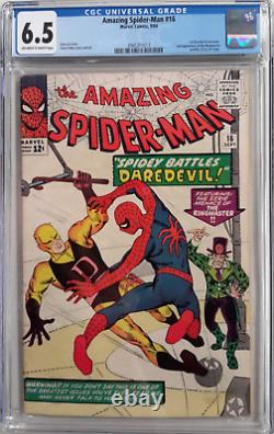 Incroyable Spider-Man #16 Cgc 6.5 1964 Marvel 1ère apparition de Daredevil. Stan Lee et Ditko