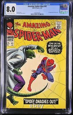 Incroyable Spider-Man #45 CGC VF 8.0 3ème apparition du Lézard! Stan Lee! Âge d'Argent