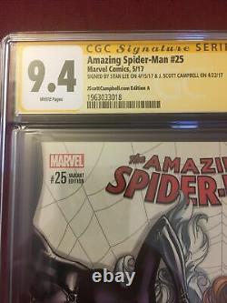 Incroyable Spider-man #25variant A Cgc Ss 9.4 Signé 2x Par Stan Lee Et Campbell