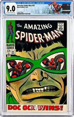 Incroyable Spider-man #55 (1967) Cgc 9.0, Mint Case! Étiquette Personnalisée! Doc Ock Wins