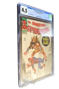 Incroyable Spiderman #34 Cgc 4.5 Pages Blanches Stan Lee Steve Ditko Kraven Apparence
