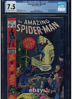 L'incroyable Spider-man #96 Cgc 7.5 1971 Stan Lee John Romita Apparition du Bouffon Vert
