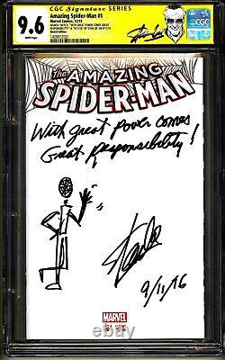 Spider-Man étonnant #1 Cgc Ss 9.6 Stan Lee Signé Esquisse Date Citation Commentaire 1/1